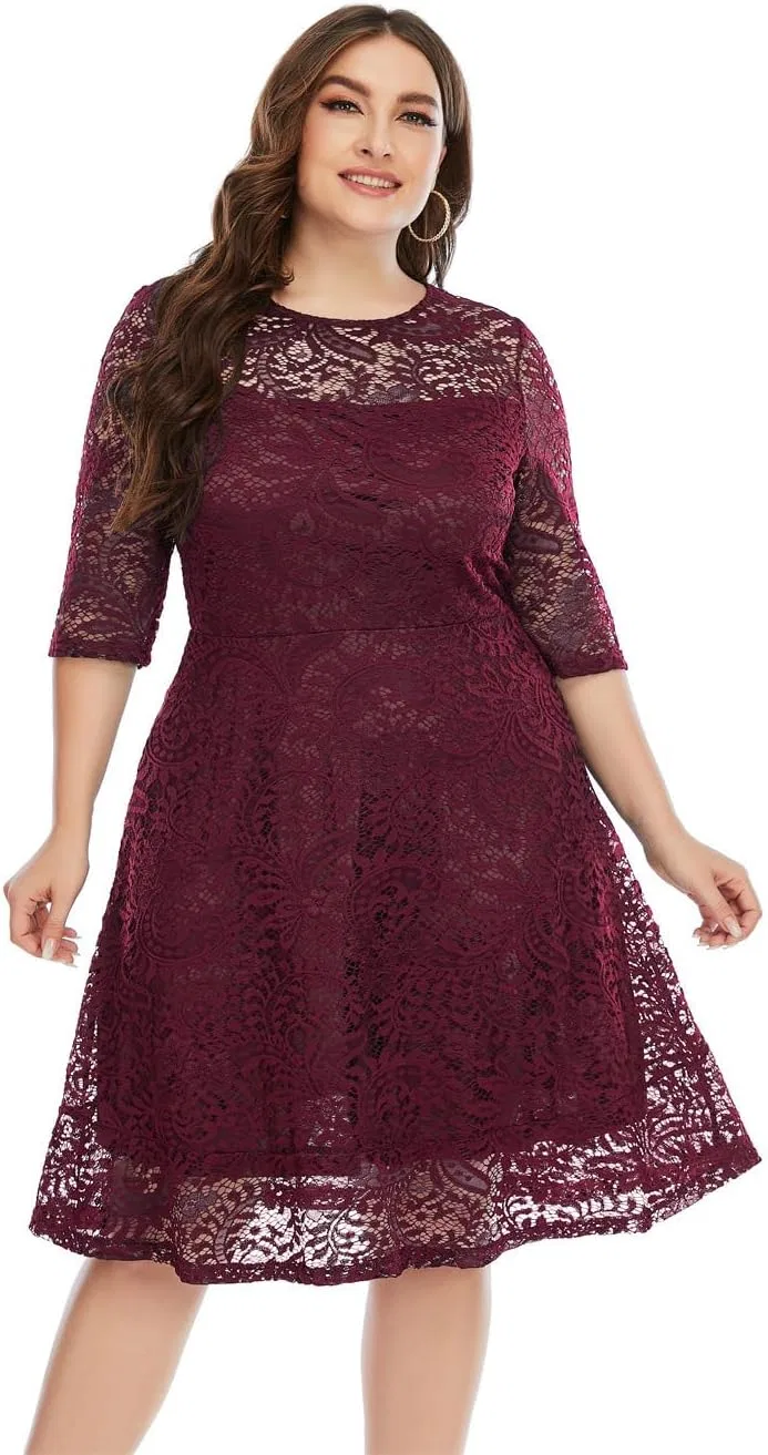 Женское коктейльное платье с кружевной отделкой, Dark Red