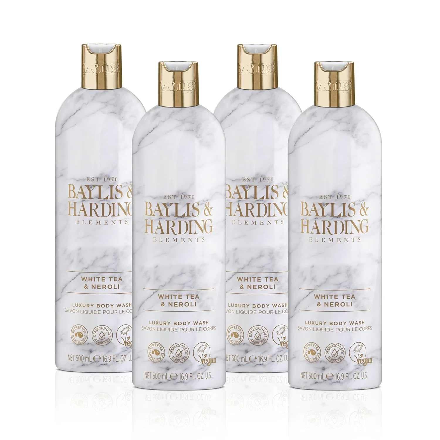 Гель для душа White Tea & Neroli, Baylis & Harding, набор 4 шт., 2000 мл, Pearlescent gel