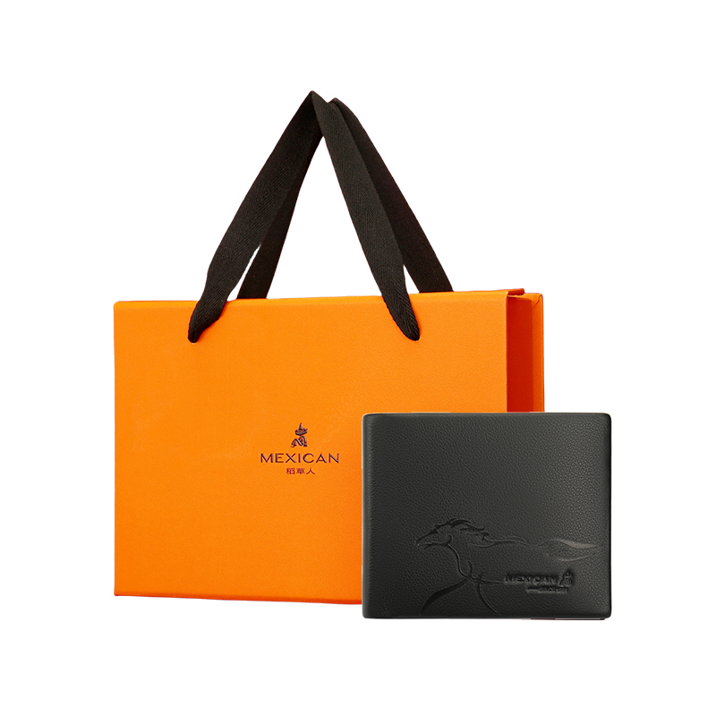 

MEXICAN Кошелёк из натуральной кожи с текстурой наппа чёрный мужской, Galloping Horse Galloping[Orange Box]