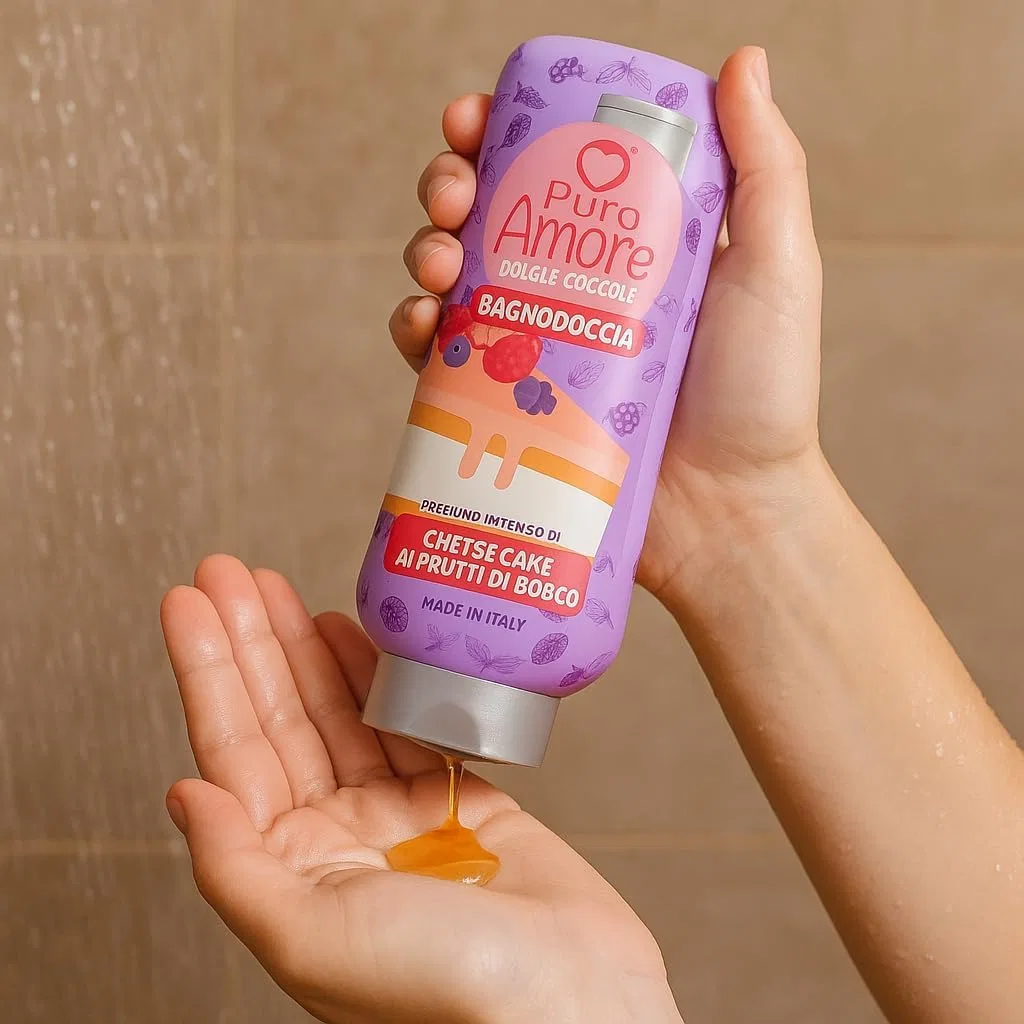 Гель для душа Puro Amore Shower Gel Dolci e Coccole Bagnodoccia Berry Cheesecake, 650 мл, набор 12 шт + брелок, Beni Culinari — фото 3