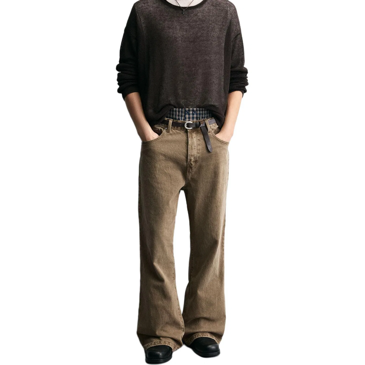 Мужские джинсы с расклешенным кроем Brown ZARA, Brown — фото 4