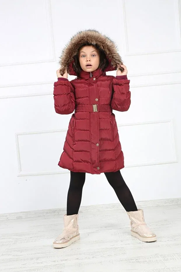 Детское пальто-пуховик для девочек с принтом Cherry Plush Puffer Coat Generic Brands, Cherry — фото 2