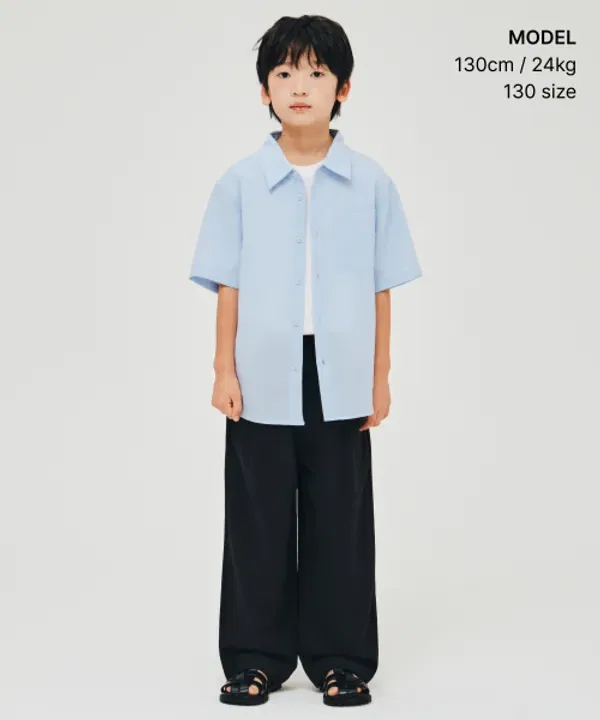 Широкие брюки с одним защипом, лен, Musinsa Standard Kids, черный — фото 2