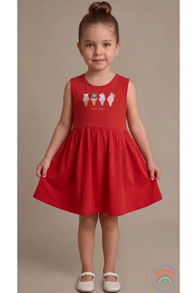 Детское платье для девочек с принтом Ice Cream Pattern Ketbaby, Red — фото 2