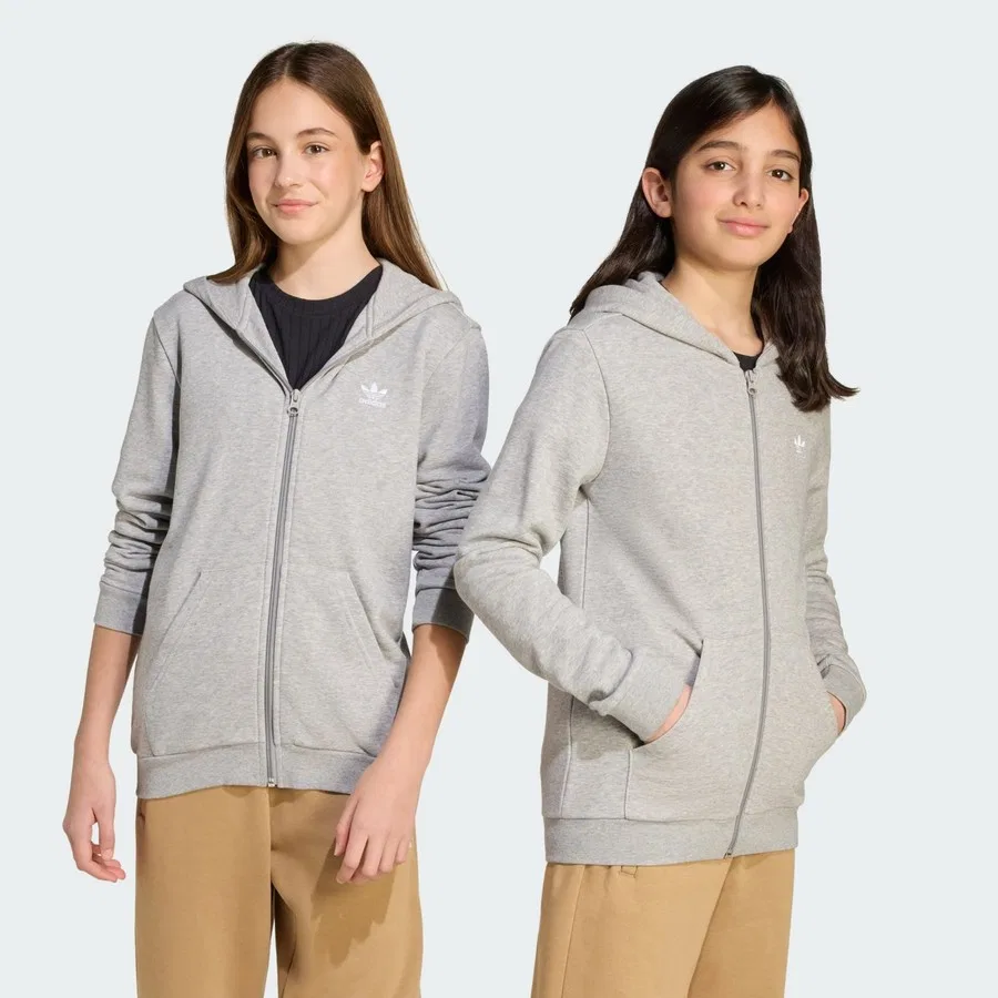 Детский свитшот с капюшоном и молнией Originals JX2790 Full-Zip Hoodie Kids adidas, Серо-белый