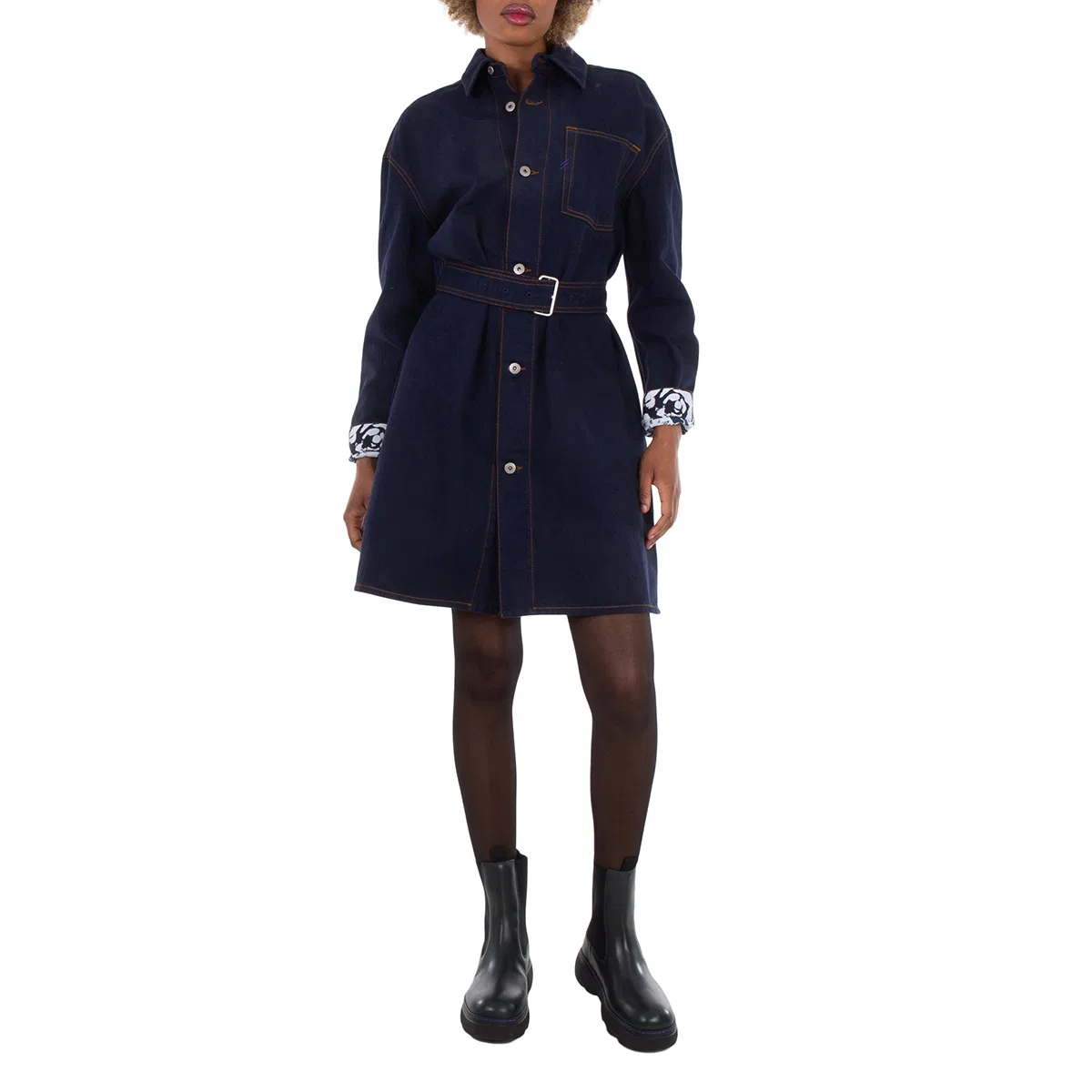 Платье-рубашка из денима с поясом Japanese Belted Denim Shirtdress Burberry, Indigo Blue