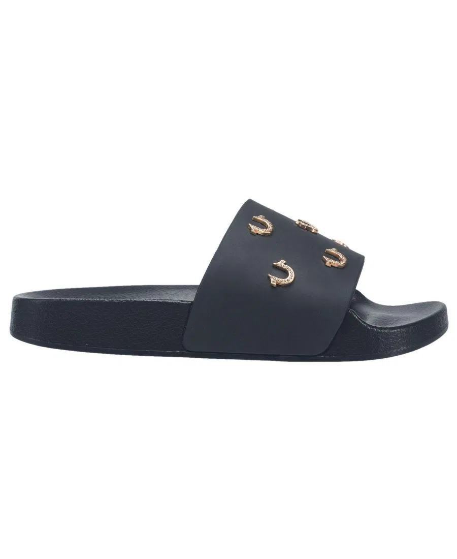 Детские шлепанцы с блестящим логотипом Kash Bling Horseshoe True Religion, Black — фото 2