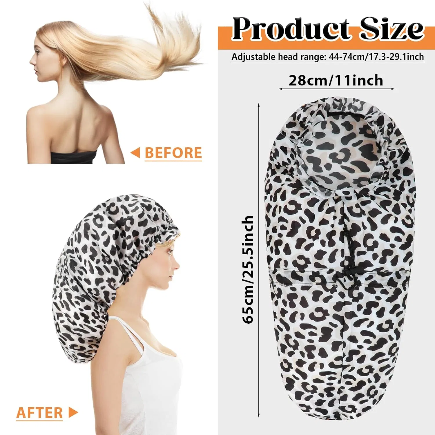 Шапочка для душа большая для длинных волос, Abeillo, 2 шт, 64 см, Leopard and Cow Print — фото 2