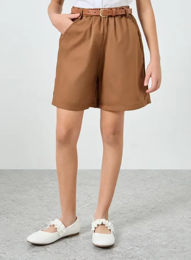 Шорты с ремнем Girls woven shorts Styli, коричневый — фото 4