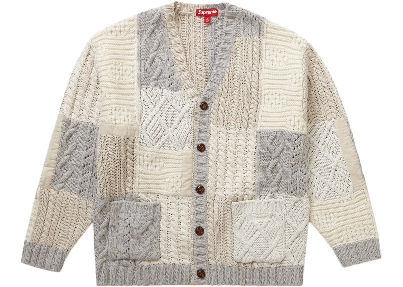 Мужской вязаный кардиган с пэчворком Supreme Cardigan Supreme, Ivory