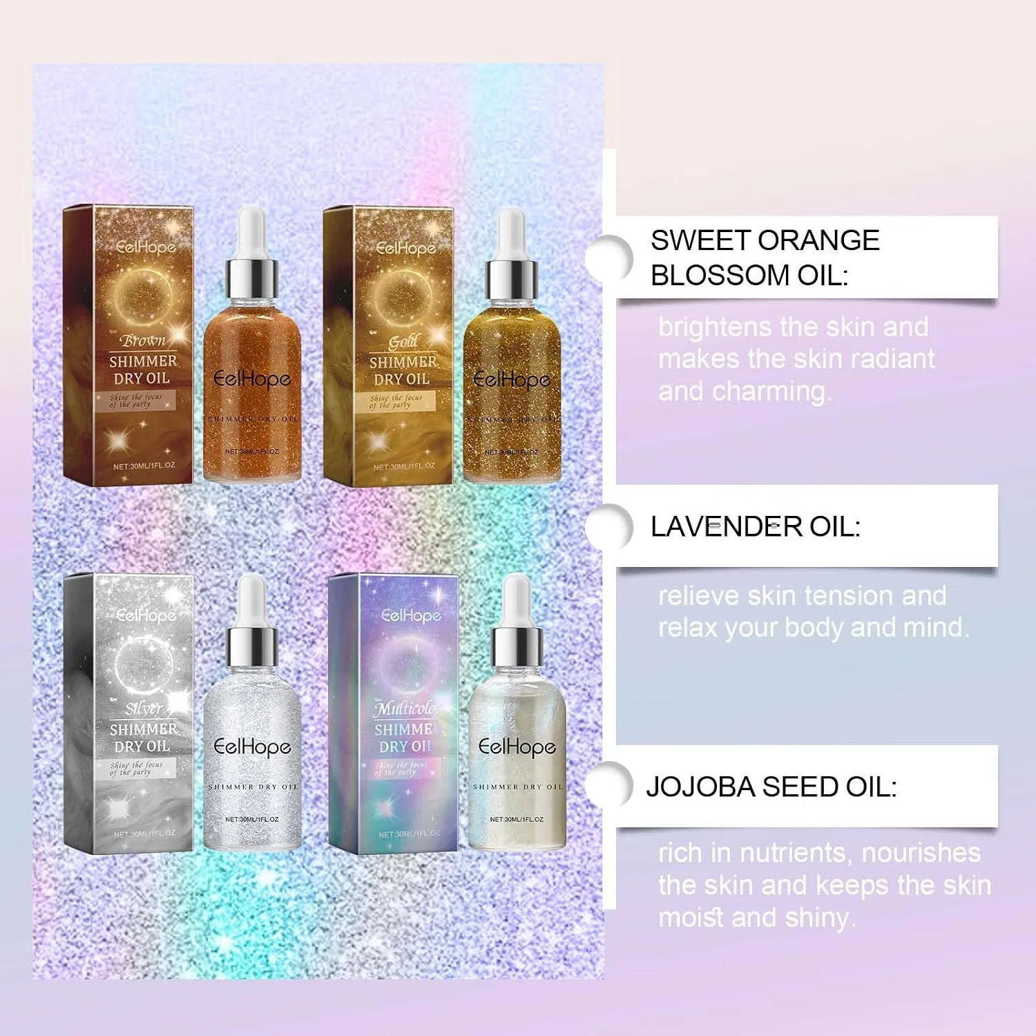 Масло для тела Shimmer Dry Oil, KDUTYE, 30 мл, Brown — фото 2