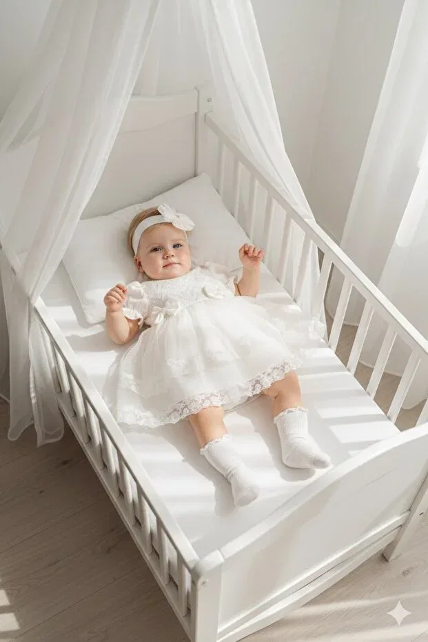 Детское платье для девочек с кружевом Mevlütlük Dress Miniday Baby, Ecru