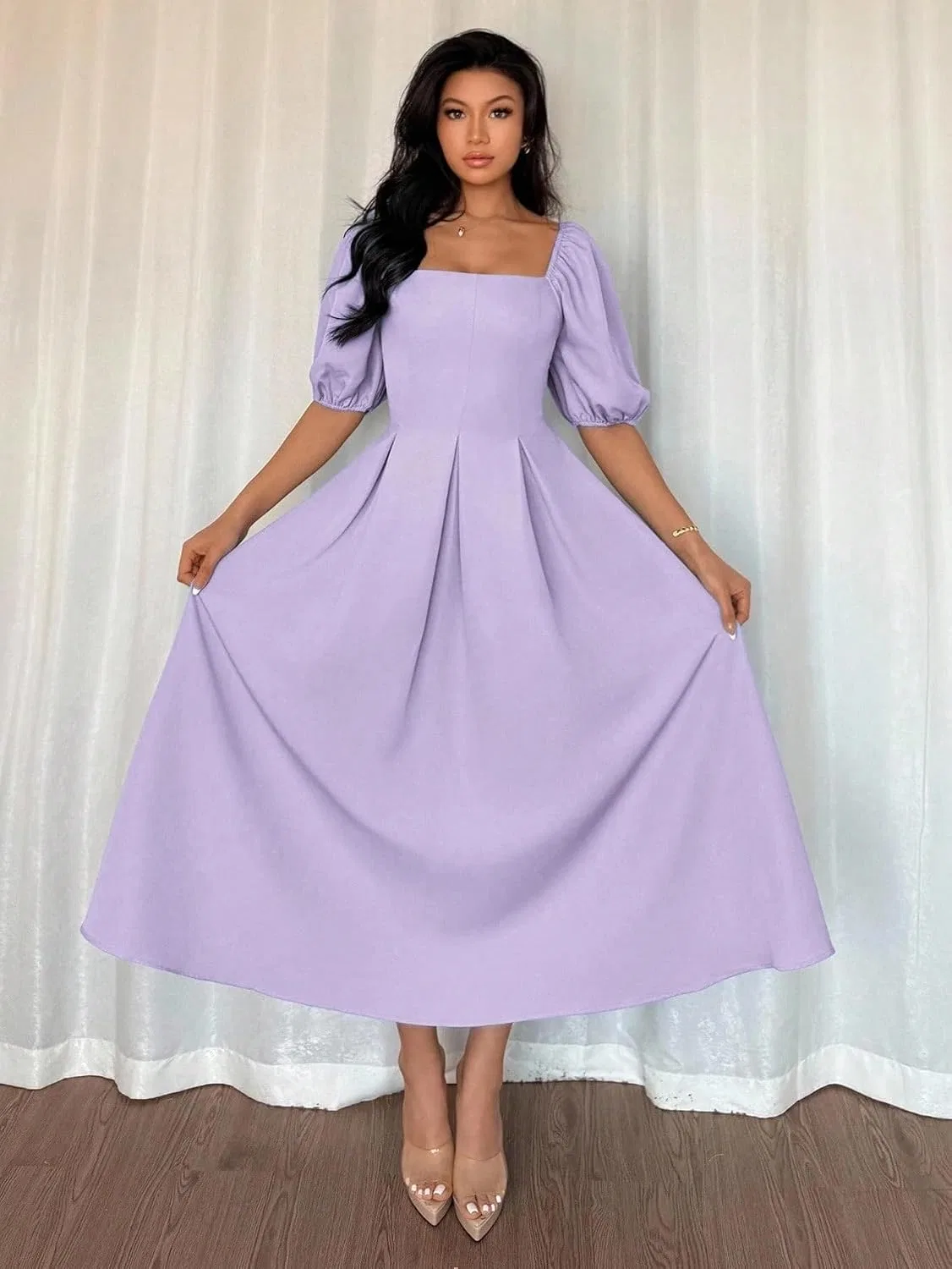 Женское миди-платье А-силуэта с квадратным вырезом Mauve Purple — фото 2