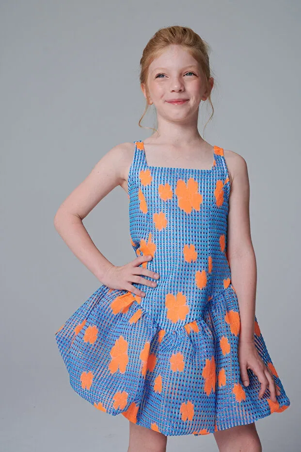 Детское платье для девочек жаккардовое Neon jacquard balloon skirt dress Sheshe, Blue