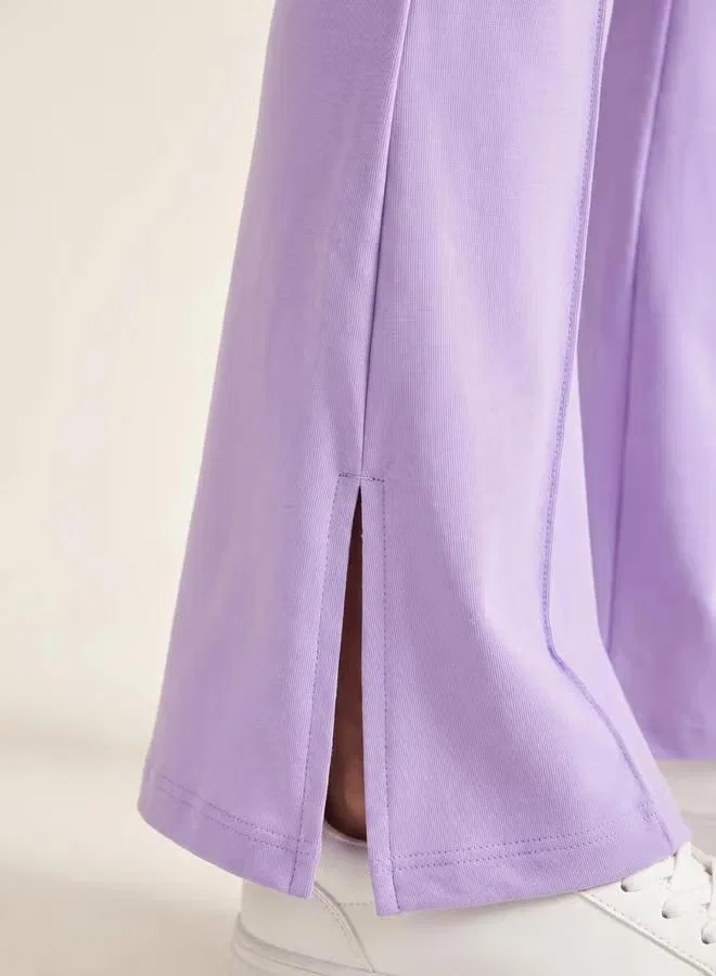 Леггинсы с высоким поясом и разрезом спереди, модель Teen girls solid high-rise leggings with front slit, Styli, лиловый — фото 3