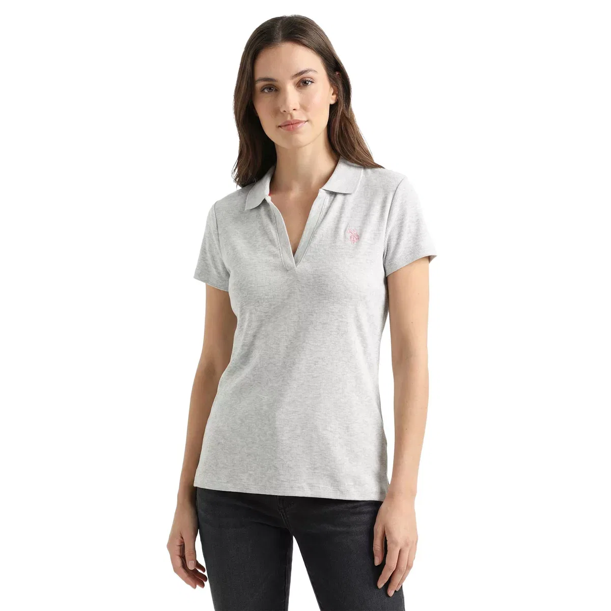 Женское поло из рибаны с вышитым логотипом U.S. Polo Assn., Summer Oatmeal