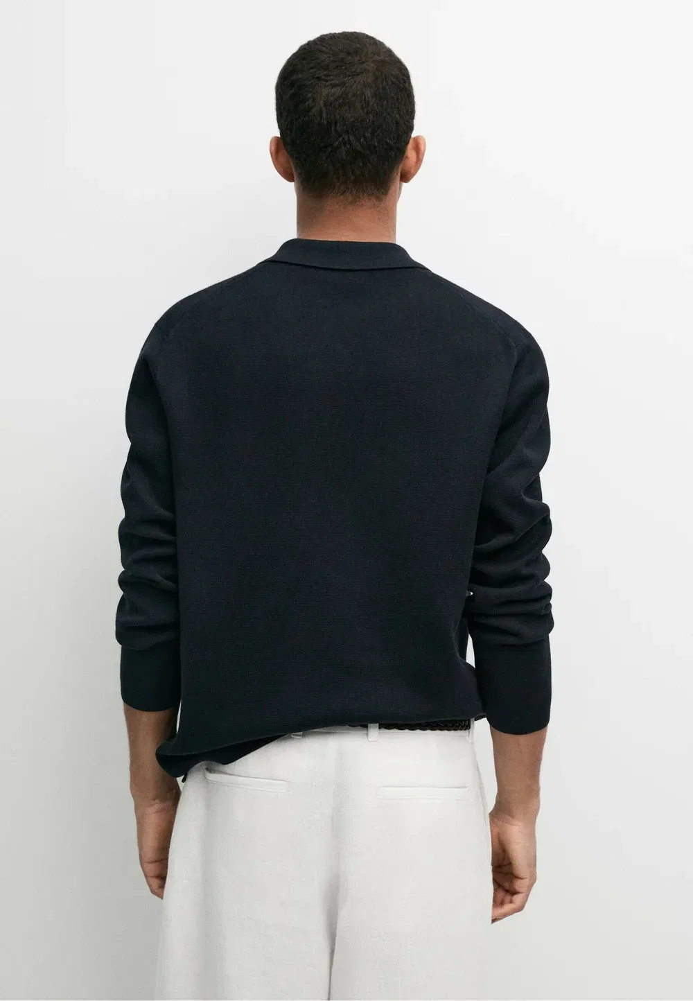 Вязаный поло-свитер на молнии из смесовой хлопковой ткани Massimo Dutti, Mottled Dark Blue — фото 3