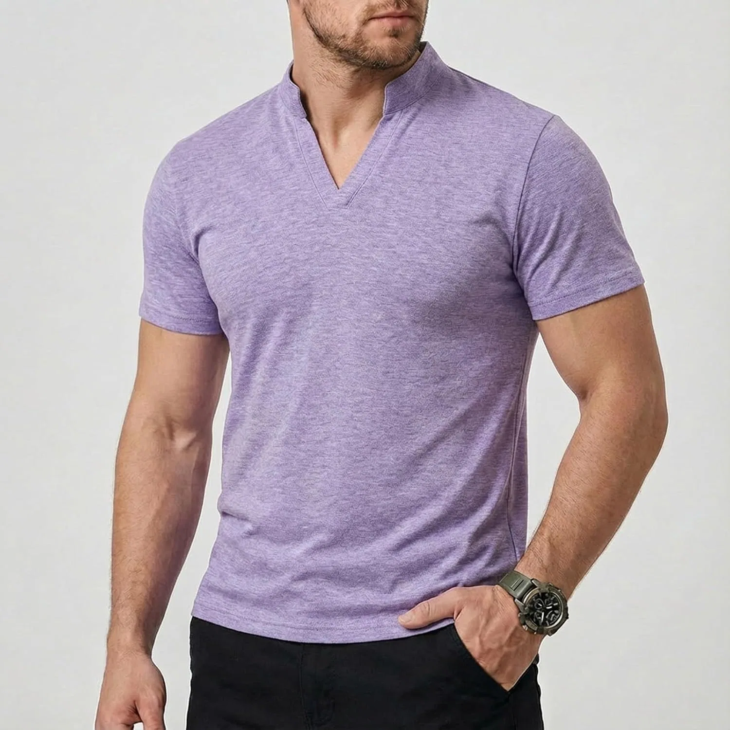 Мужская футболка с V-образным вырезом Regular Fit, Light Violet — фото 2