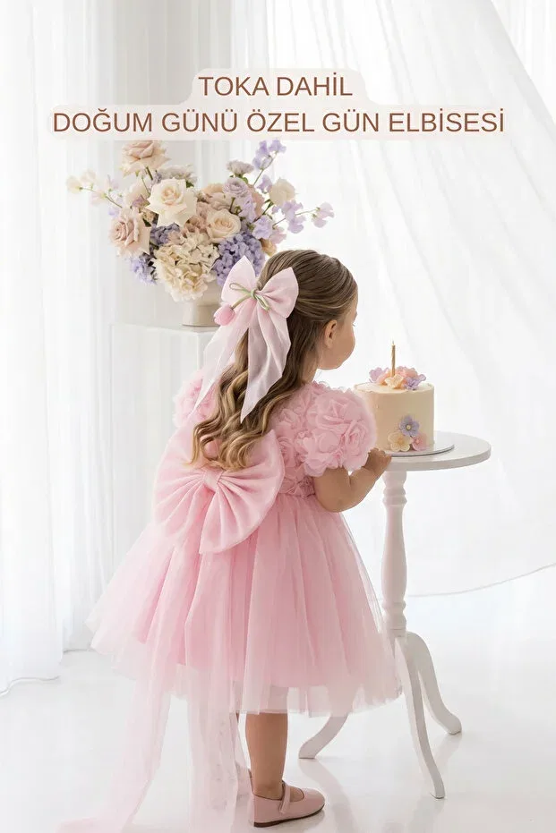 Детское платье для девочек с коротким рукавом с бантом Alyra, Pink