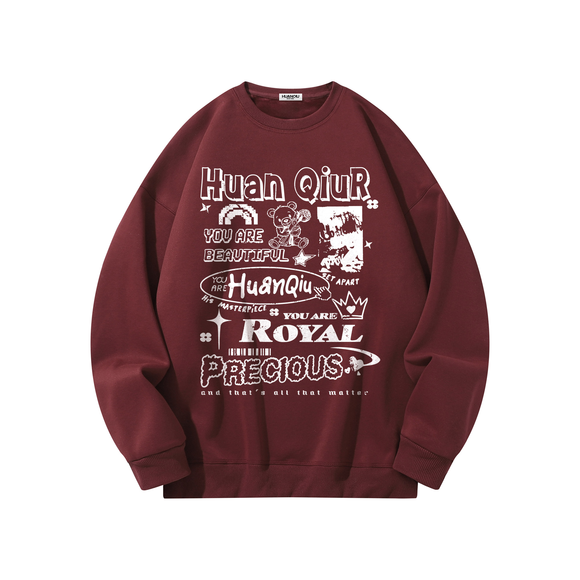 

Свитшот Unisex Crew Neck Thickened Regular HUANQIU, burgundy fleece-lined