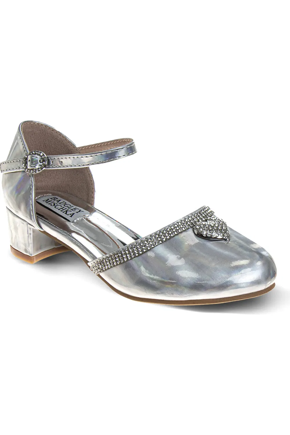 Туфли детские с блестками и кристаллами Ankle Strap Pump Badgley Mischka Collection, Silver Holographic