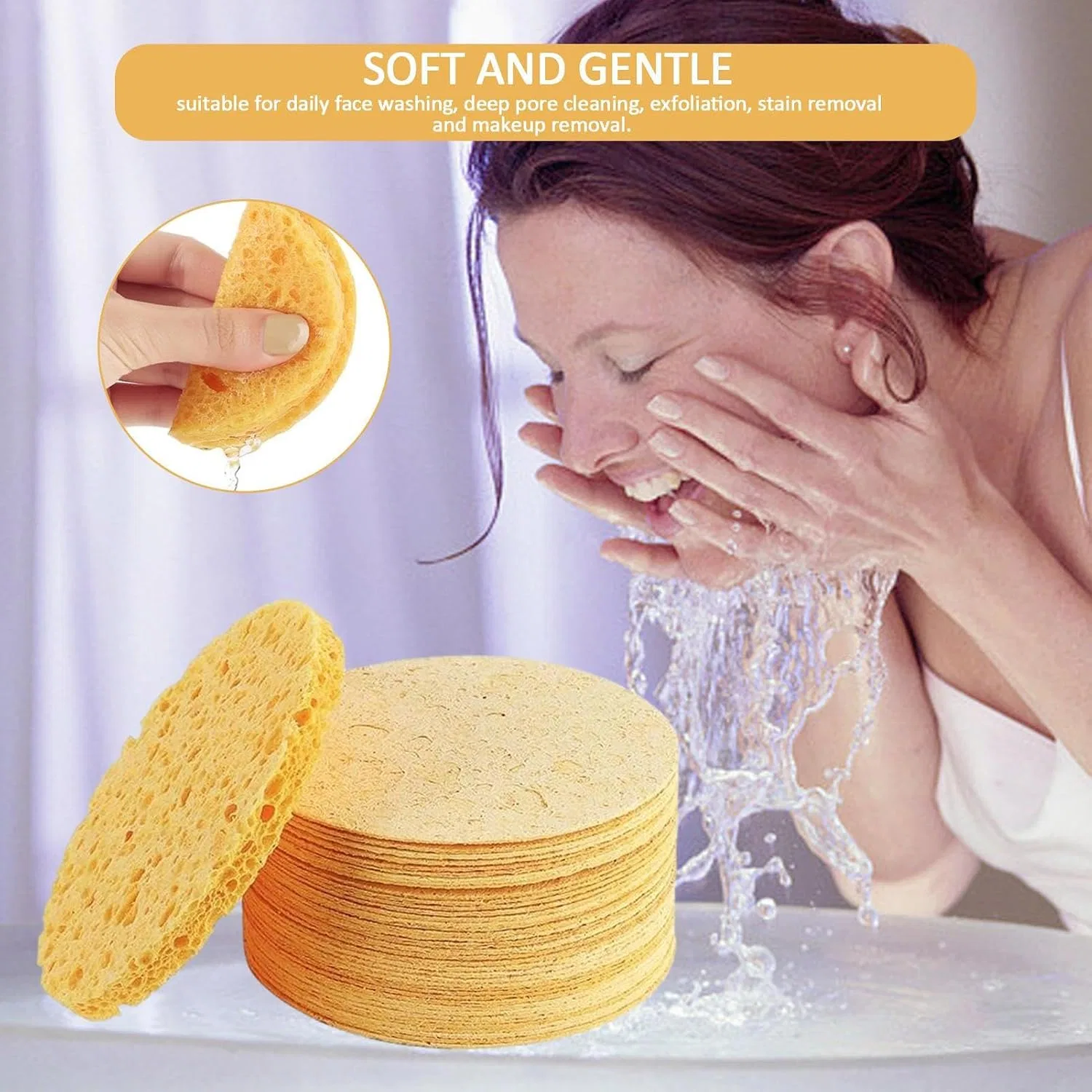 Эксфолиирующая губка для лица, Generisch, 30 штук, 60x6mm — фото 4