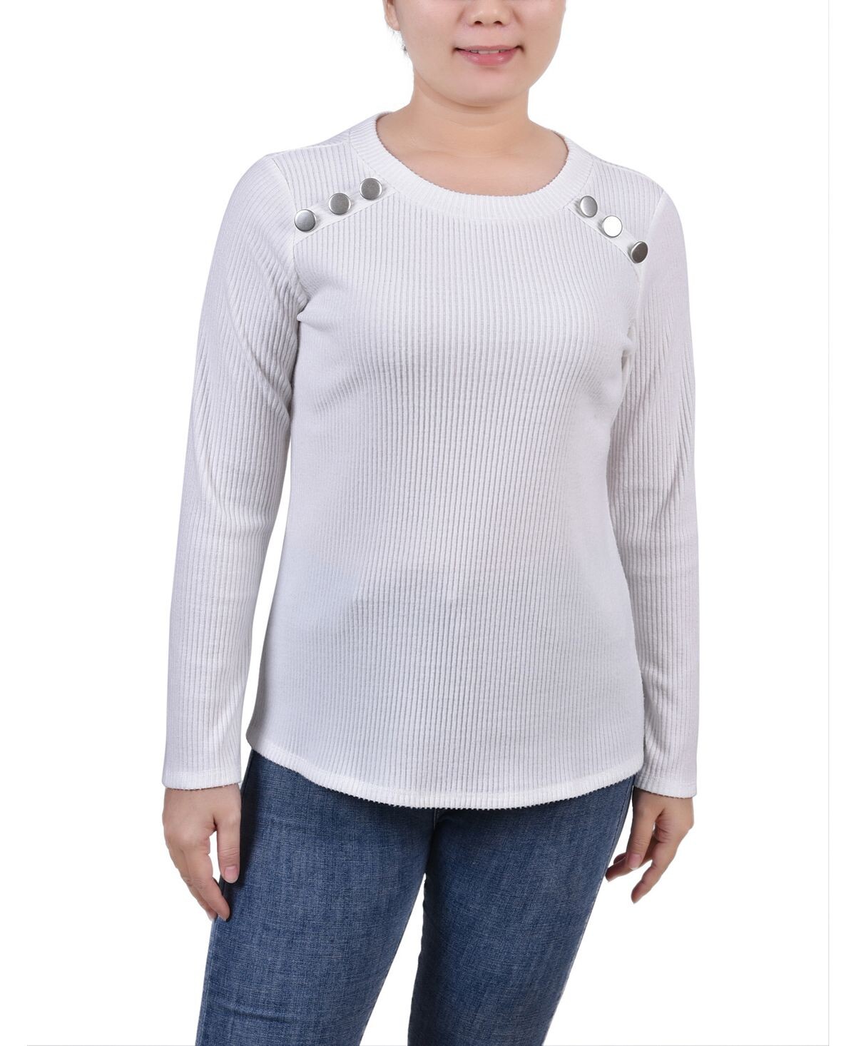 

Топ petite с длинными рукавами и пуговицами в рубчик NY Collection, мульти
