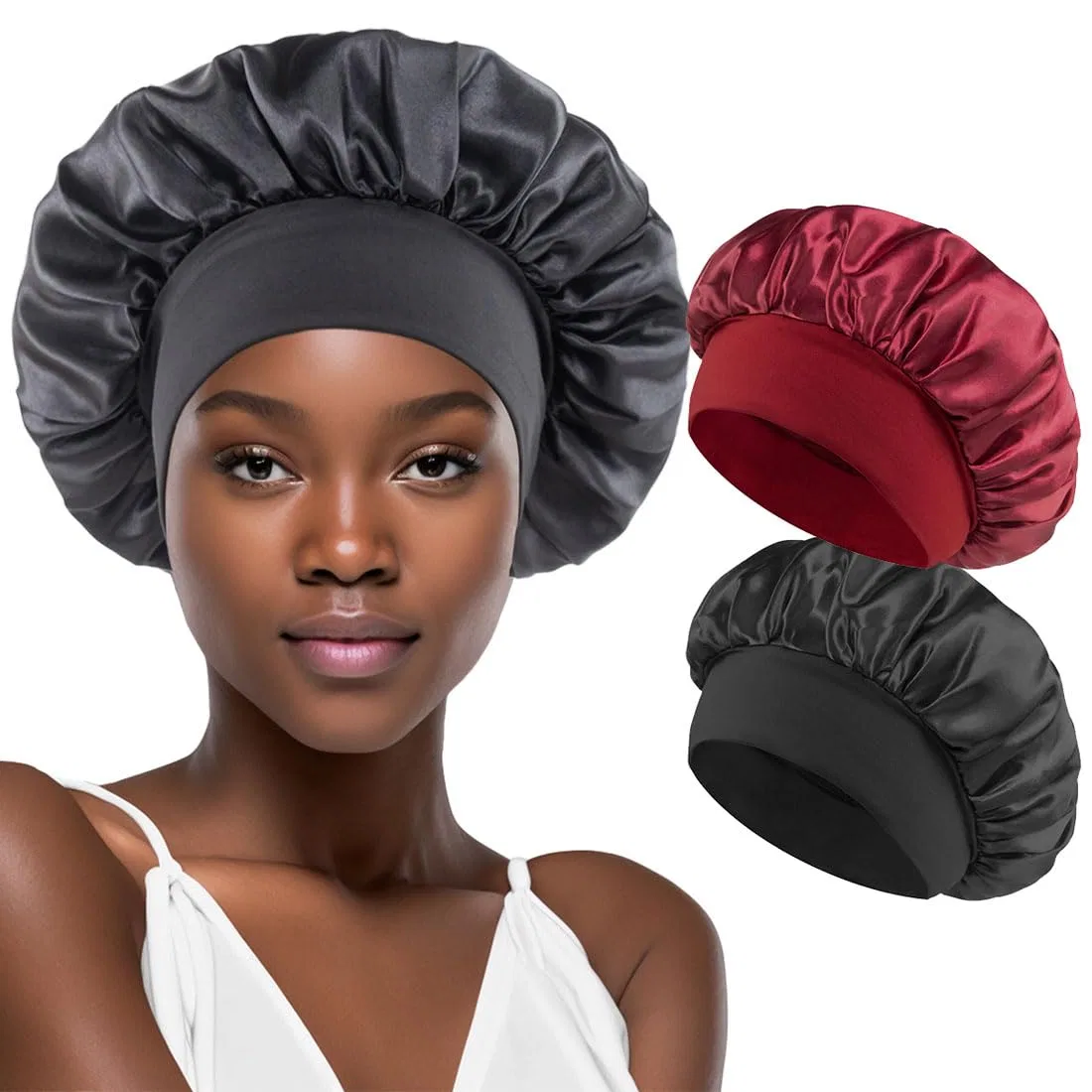 Шапочка для душа атласная AILONSHAWN, Black/Red — фото 2
