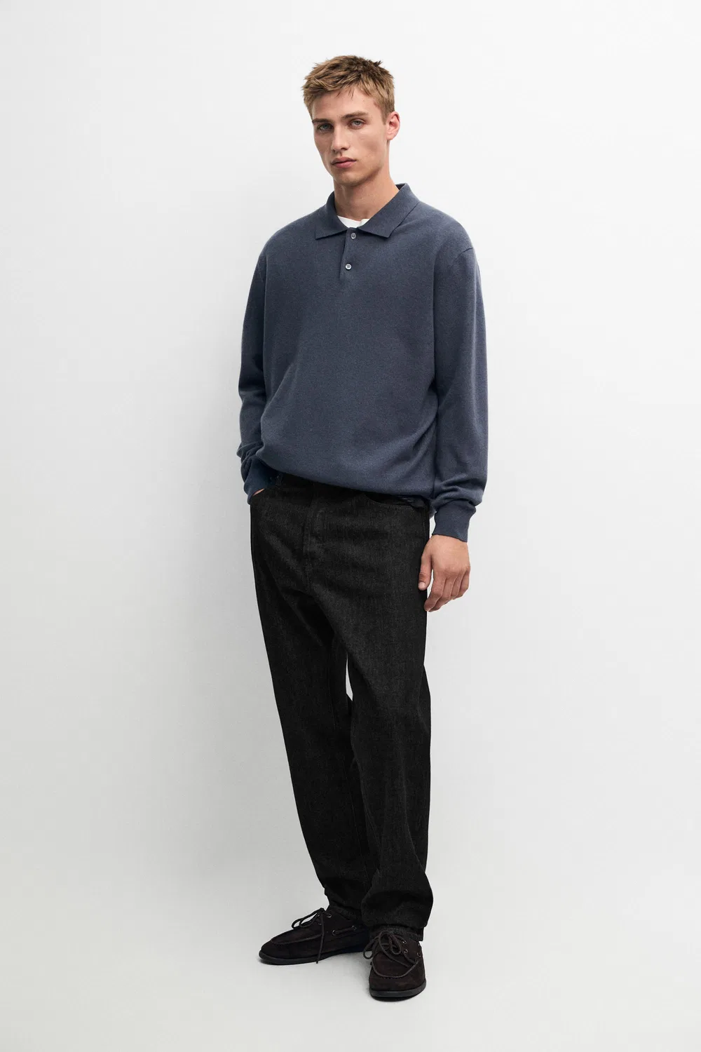 Поло-свитер Massimo Dutti Wool Blend Knit, темно-синий — фото 3