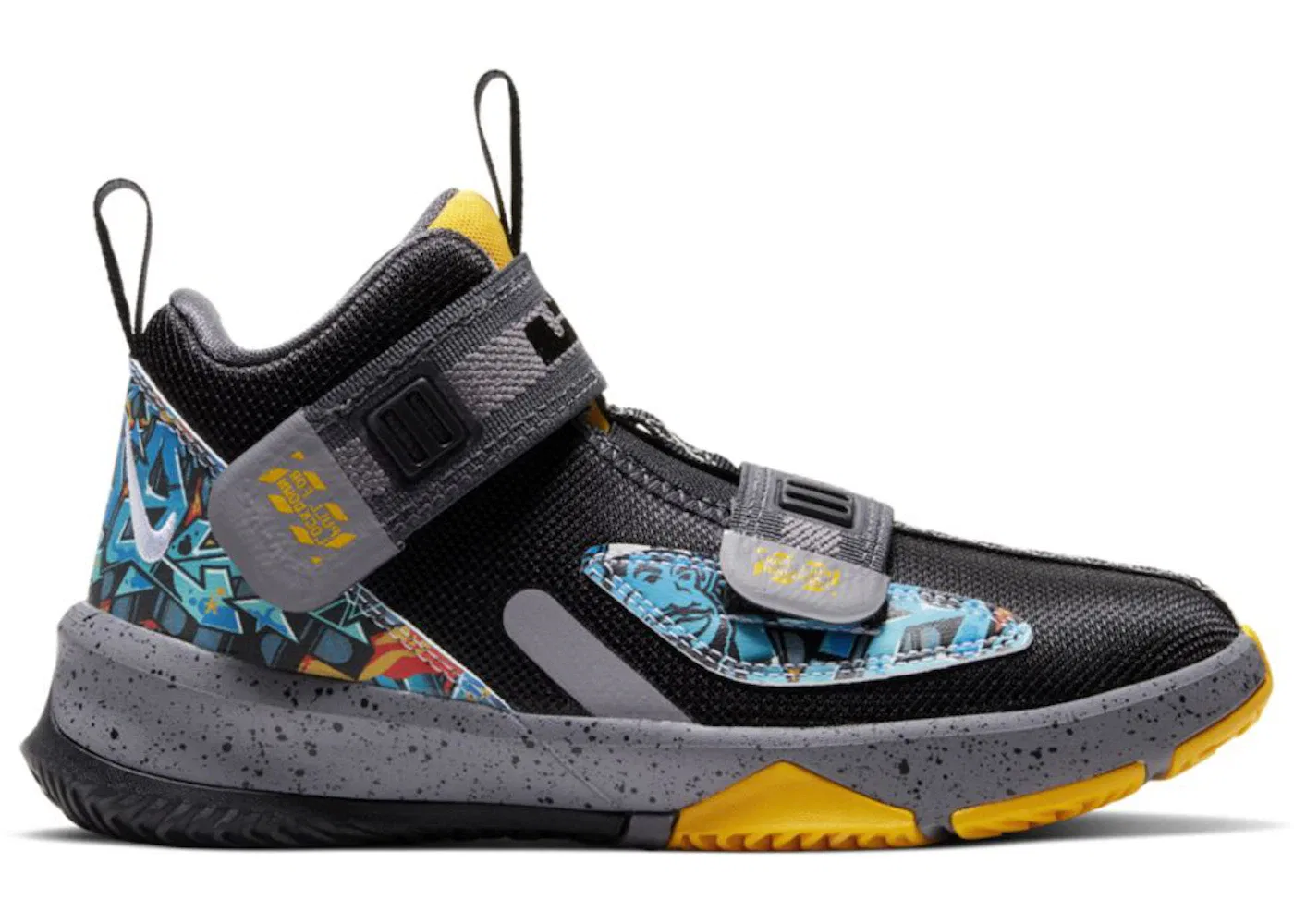 Детские кроссовки для мальчиков баскетбольные Nike LeBron Soldier 13, Black/University Gold/Gunsmoke