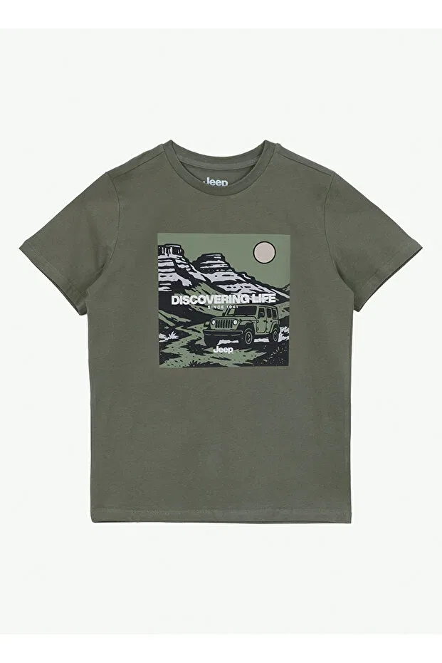 Детская футболка для мальчиков с принтом Short Sleeve Jeep, Khaki