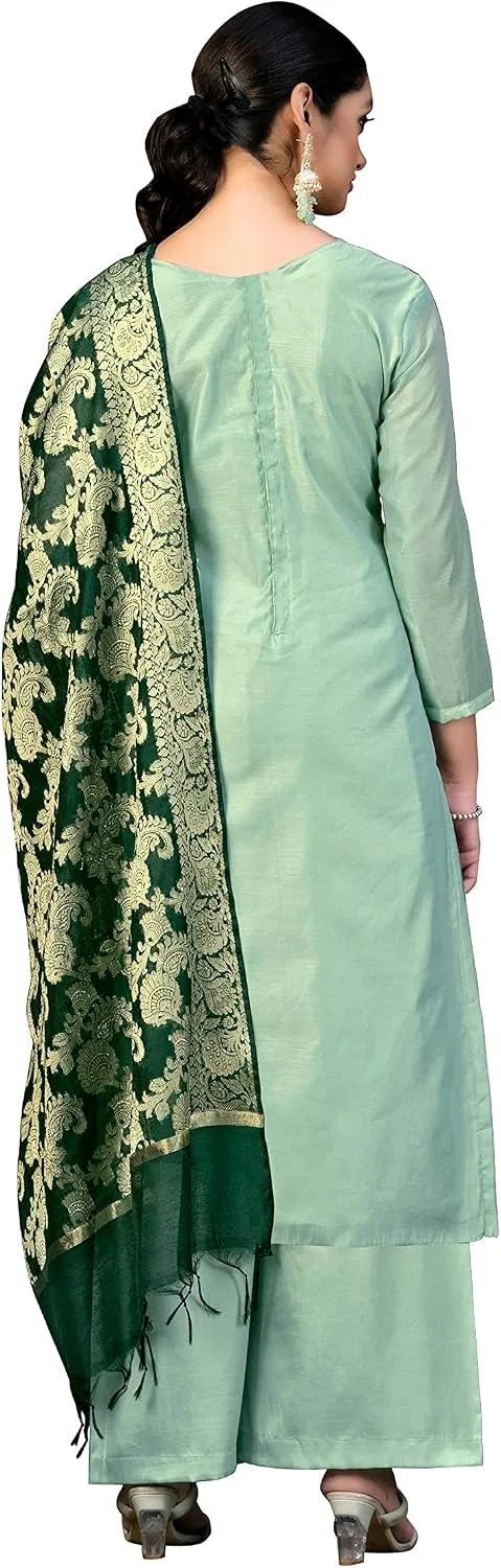 Женский курта-палаццо сет с дупаттой дизайнерская вышивка Diva Couture, Light Green — фото 4