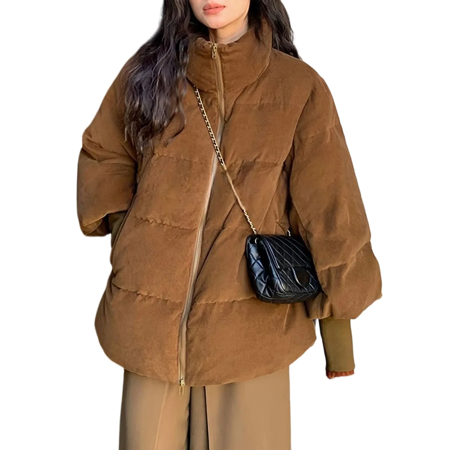 Женская куртка укороченная oversize с высоким воротником и молнией, Caffè