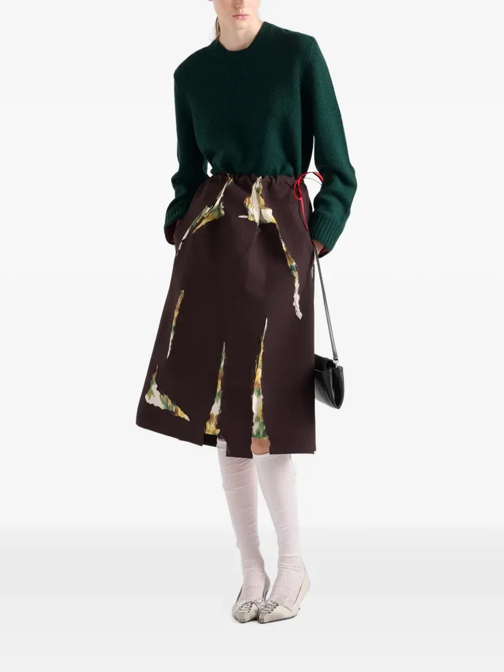 Юбка из габардина с эффектом деворе Prada, коричневый — фото 2
