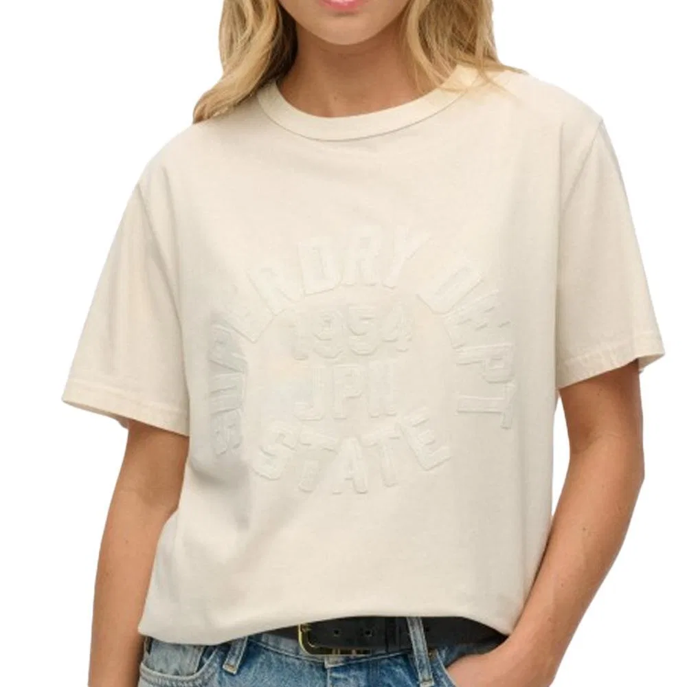 Женская хлопковая футболка с коротким рукавом Superdry Athletic Tonal, Weiß — фото 2