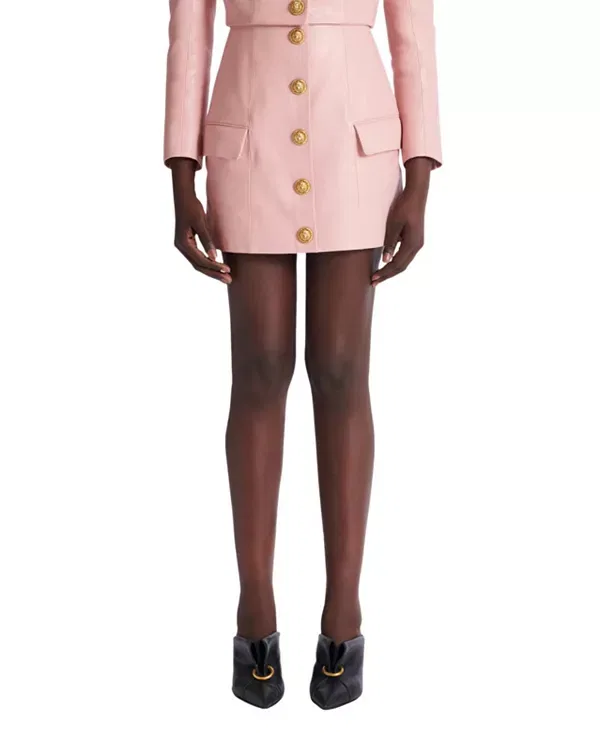 Женская короткая юбка из кожи ягненка Balmain, розовый