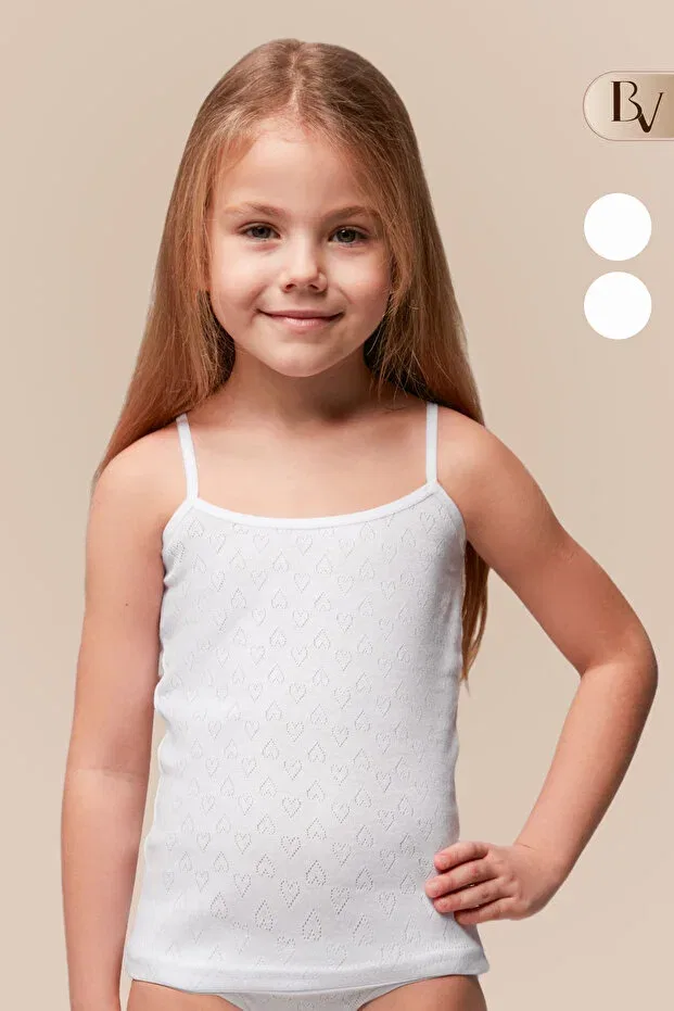 Детский комплект маек для девочек 100% cotton thread strap girls' heart patterned undershirt white 2 pieces Bella Veza, White