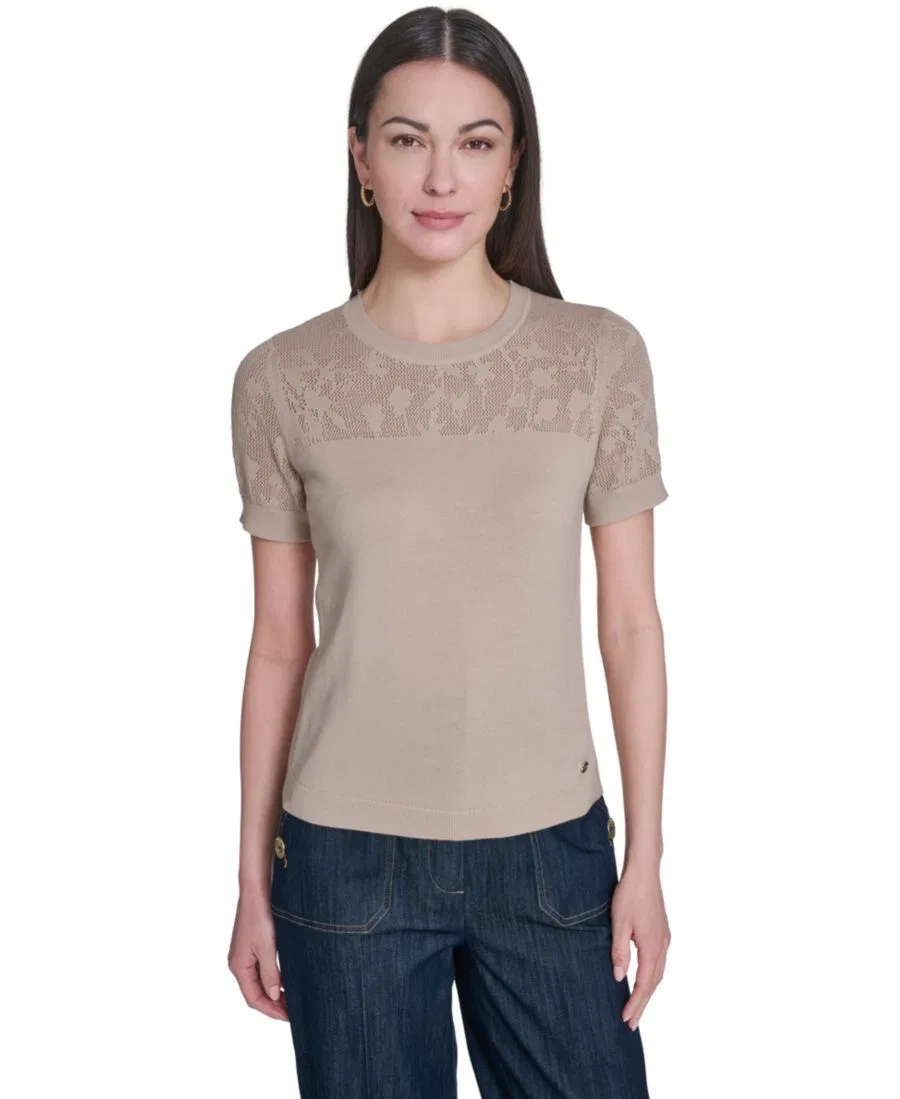 Женский пуловер с круглым вырезом и цветочным узором Tommy Hilfiger, Khaki