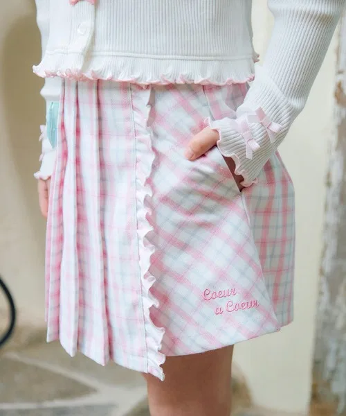 Детские шорты-юбка с принтом Ribbon Charm Check Sailor Blue, coeur a coeur, Sax Blue
