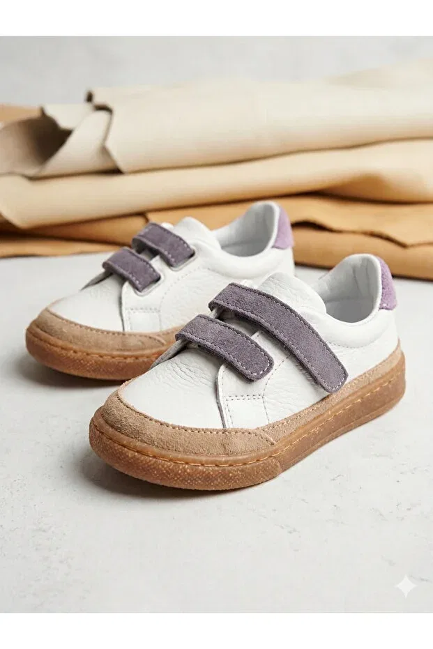 Детские кожаные спортивные туфли для мальчиков с липучкой Pufien, White