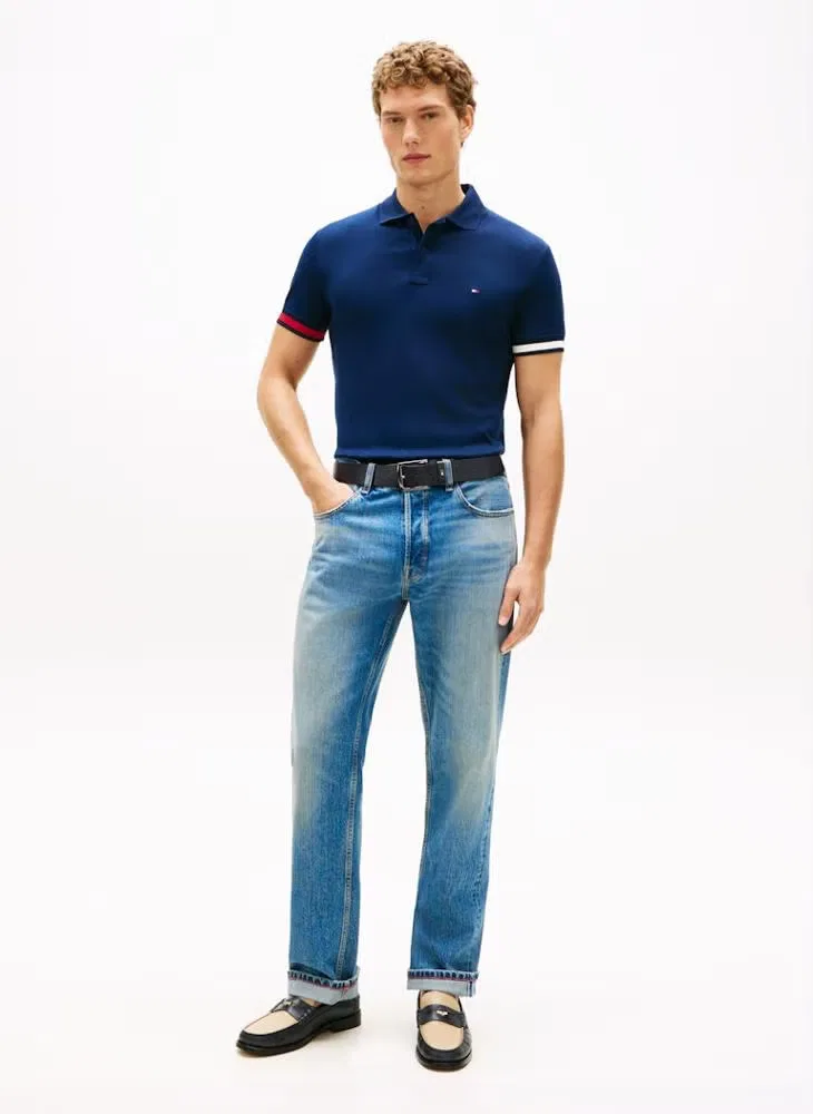 Поло с контрастной отделкой манжет, модель Slim Fit, Tommy Hilfiger, темно-синий — фото 4