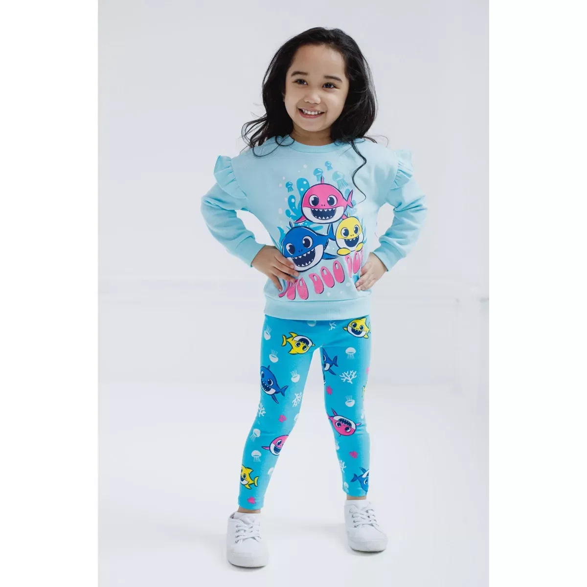 Детский комплект из свитшота и леггинсов с принтом Pinkfong Baby Shark, Turquoise — фото 2