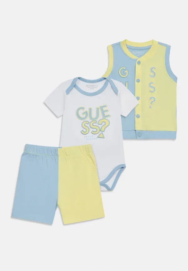 Детский комплект унисекс - боди Guess, синий/желтый — фото 3