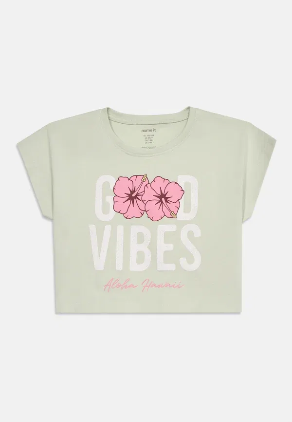 Футболка с принтом, полупрозрачная, Nkfvilma crop 2 pack Name It Pale Aqua Bright White, белый/бирюзовый — фото 4