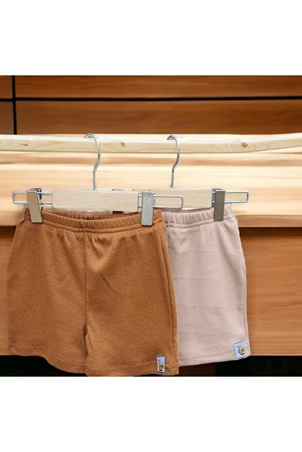 Детские шорты для девочек хлопковые 2-Piece Summer Bebeğime Çorap, Beige Brown