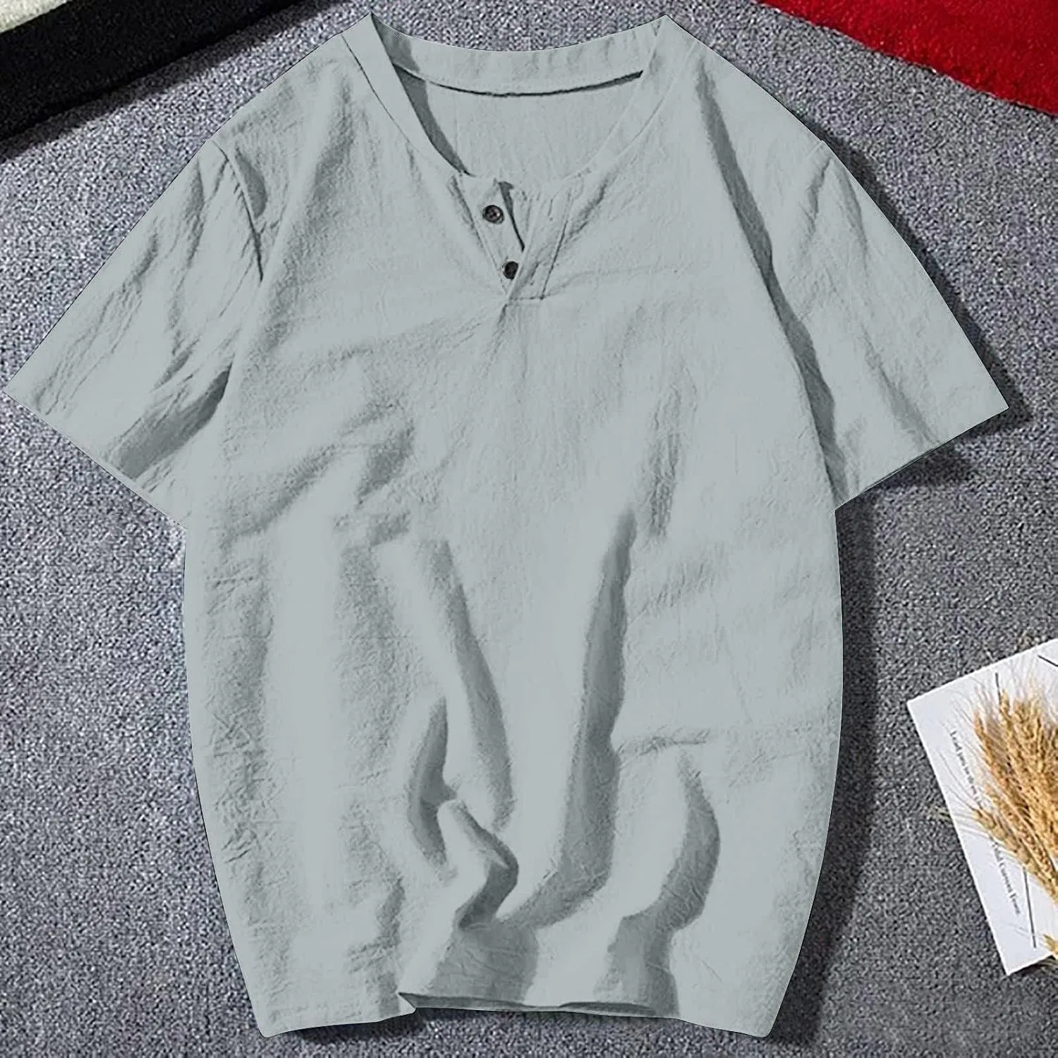 Мужская футболка с коротким рукавом из хлопка и льна, Gray — фото 2