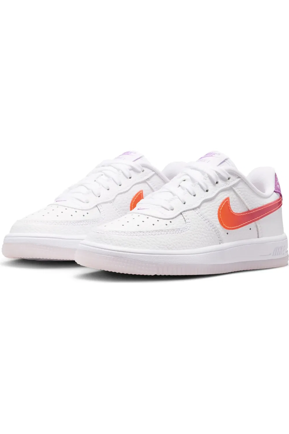 Кроссовки детские с технологией Air Force 1 Nike, White/Bright Violet/Orange