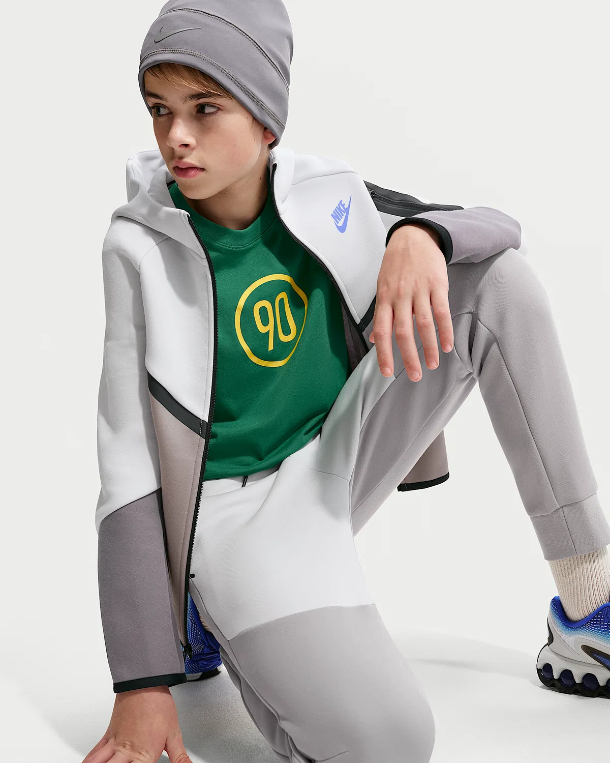 Детская худи Nike Sportswear Tech Fleece на молнии, Photon Dust/College Grey/Pencil Point/Sapphire — фото 3