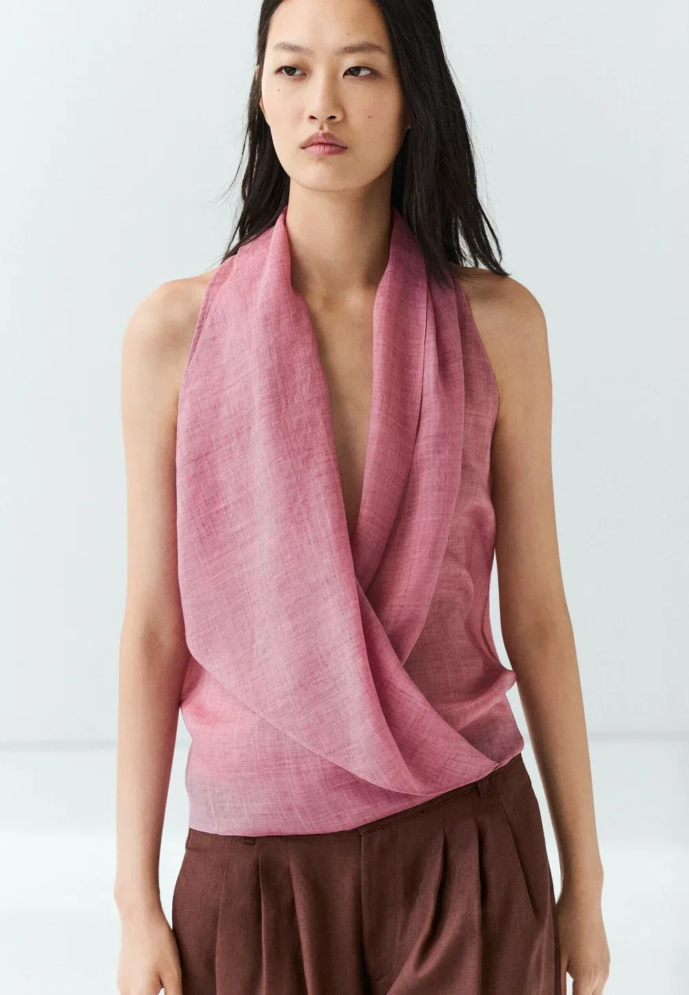 Блузка с драпировкой и перекрестным кроем Massimo Dutti, Pink