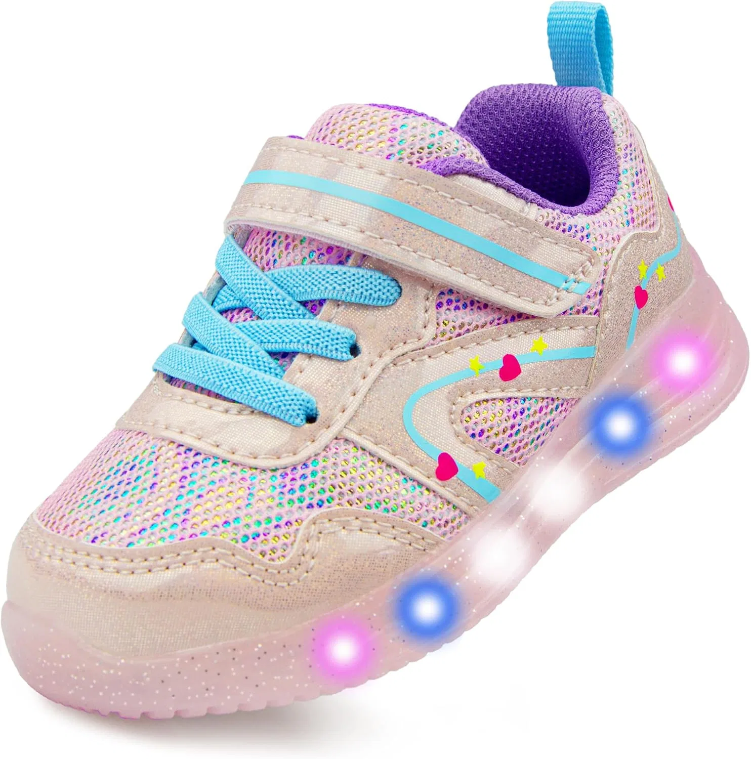 Детские кроссовки для девочек со светящейся подошвой YESKIS, Pink Light Up Shoes